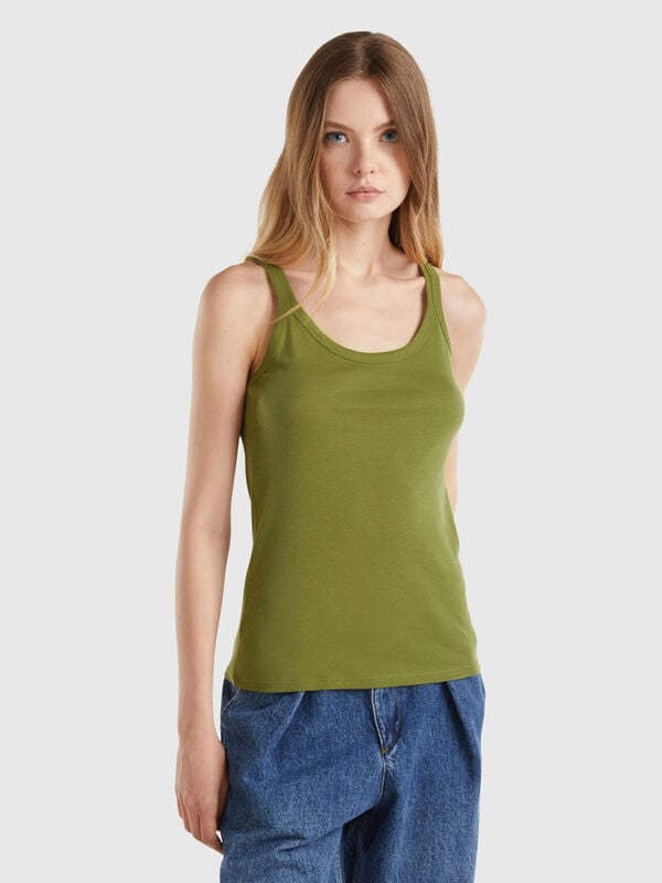 Military green tank top in pure cotton Women