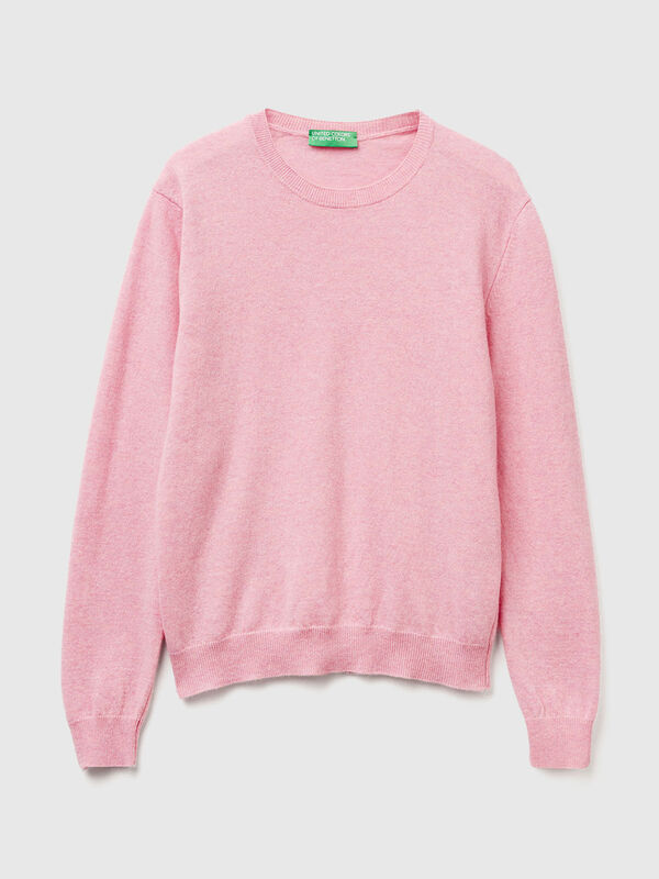 Pink crew neck sweater in Merino wool Women