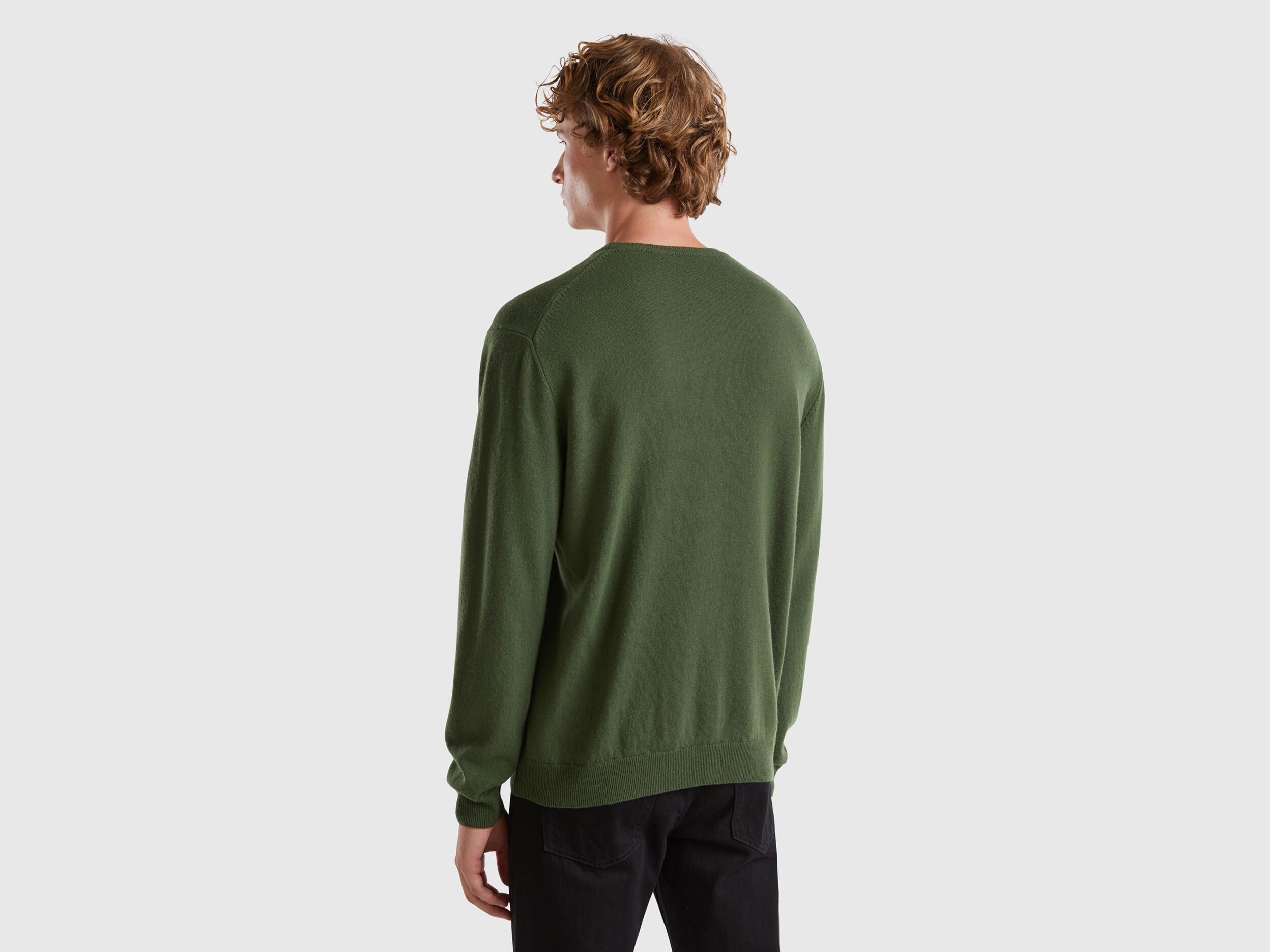 Olive green wool sweater on sale