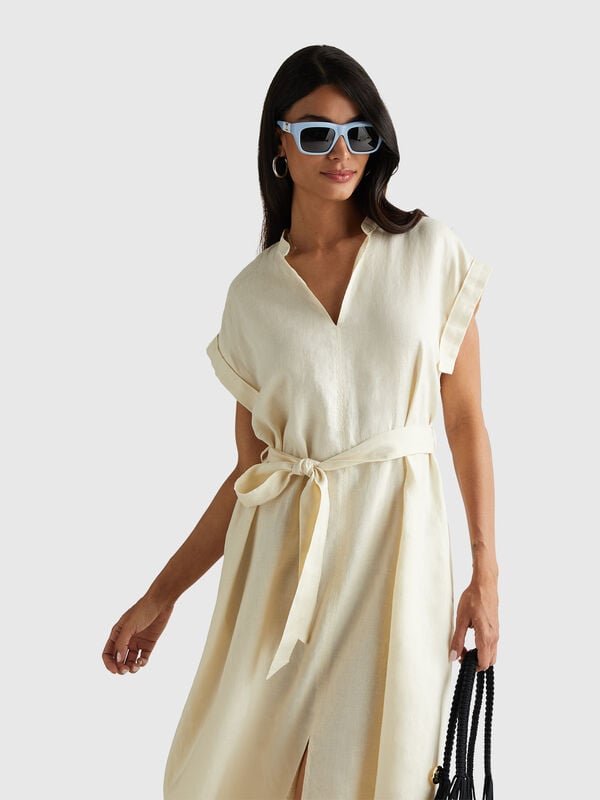 100% linen dress with sash Women