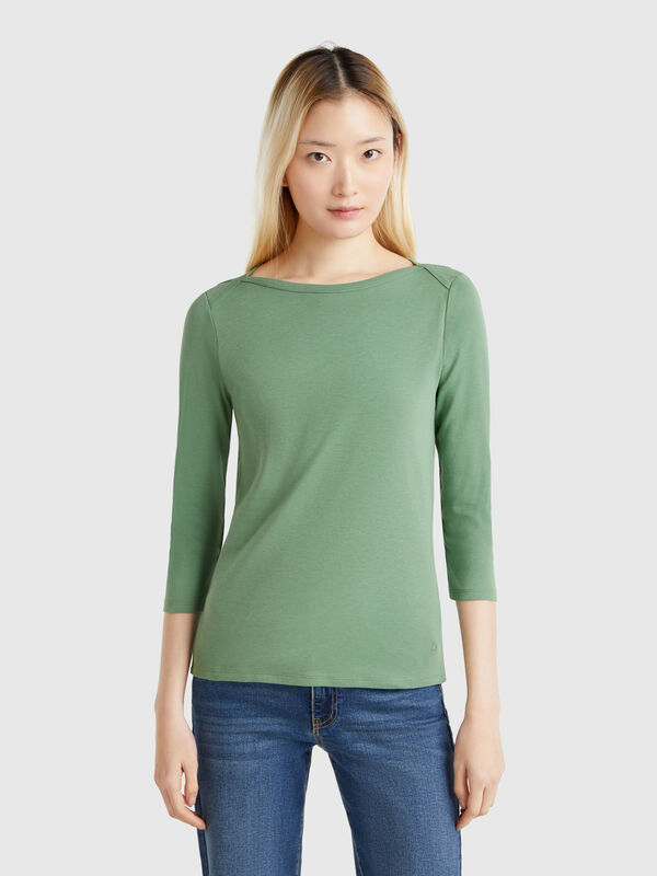 T-shirt with boat neck in 100% cotton Women
