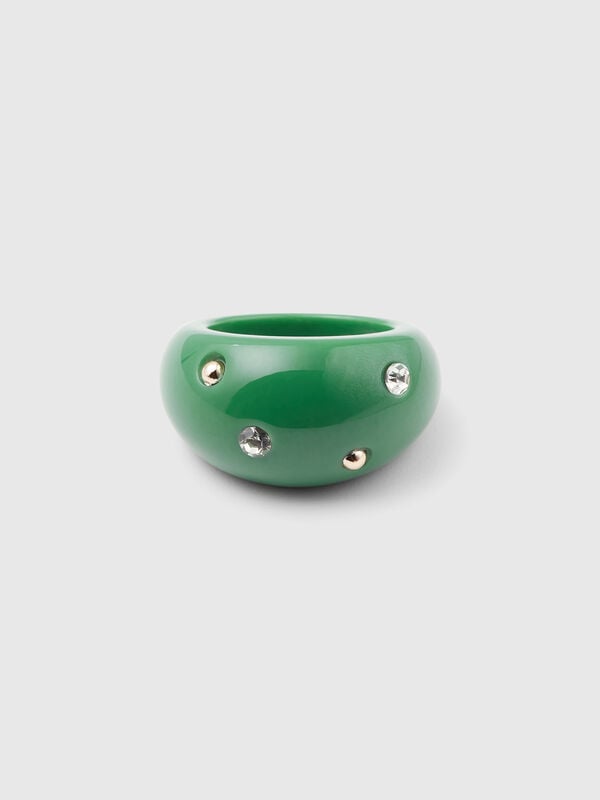 Green ring with rhinestones and studs Women
