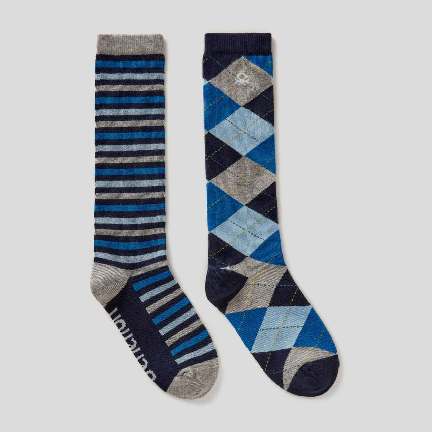Two pairs of high patterned socks