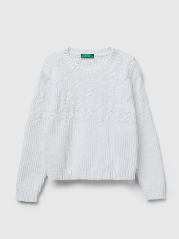 Cable knit sweater in chenille Junior Girl