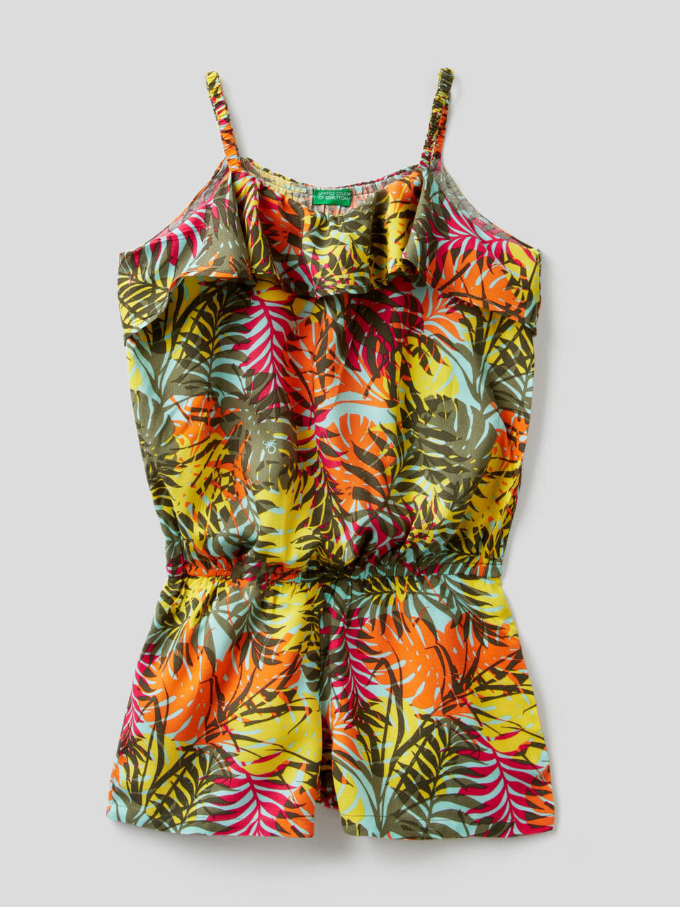Foliage print short jumpsuit with ruffle image number 1