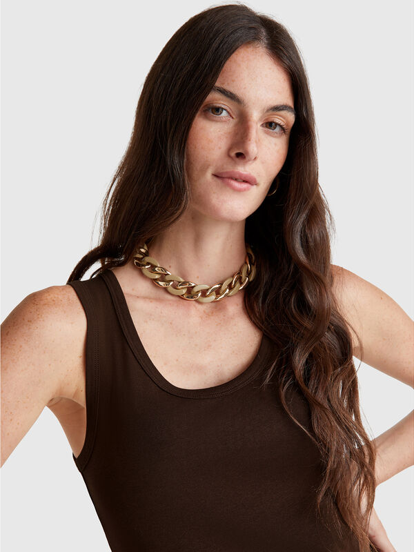 Dark brown tank top in pure cotton Women