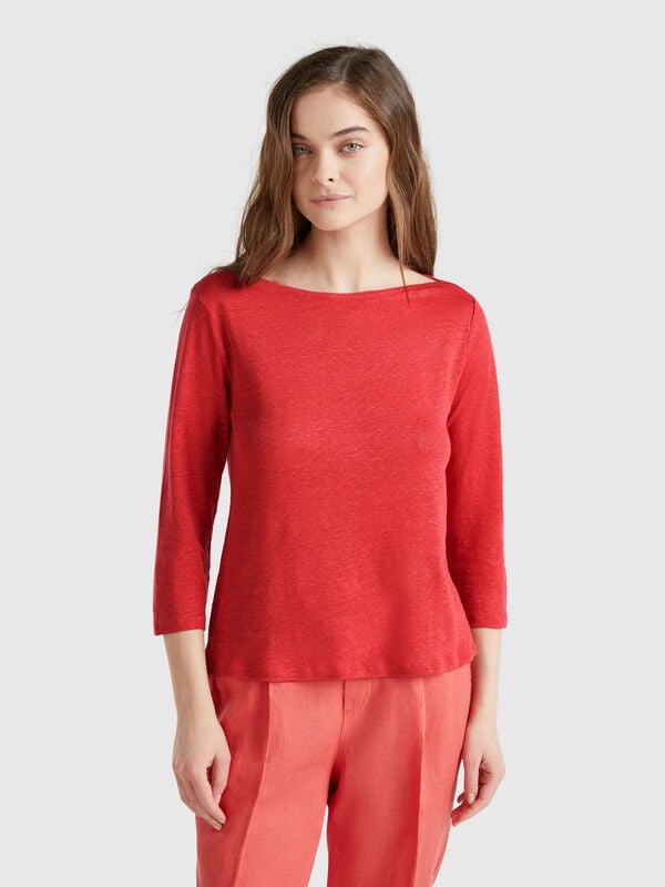 Pure linen t-shirt with 3/4 sleeves Women