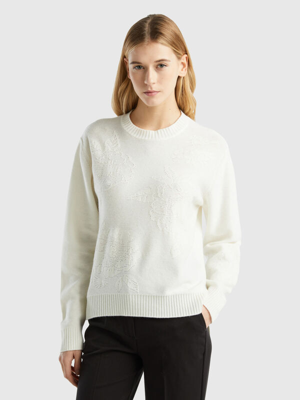 Cashmere blend sweater with floral designs Women