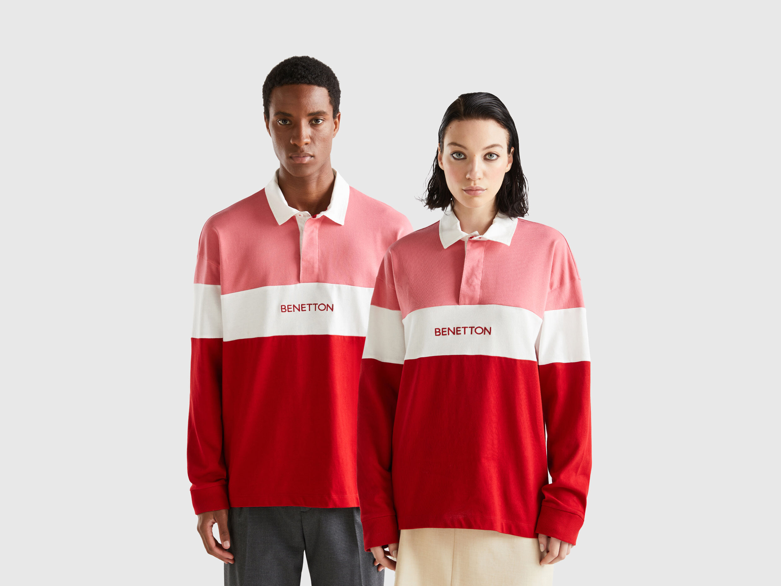 Pink and red rugby style polo Red Benetton