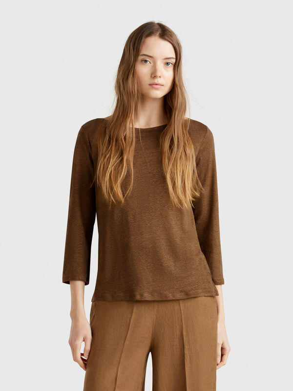 Pure linen t-shirt with 3/4 sleeves Women