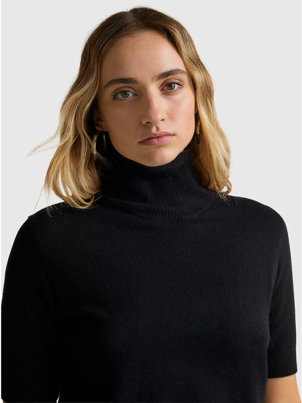 Black short sleeve turtleneck in cashmere blend Women