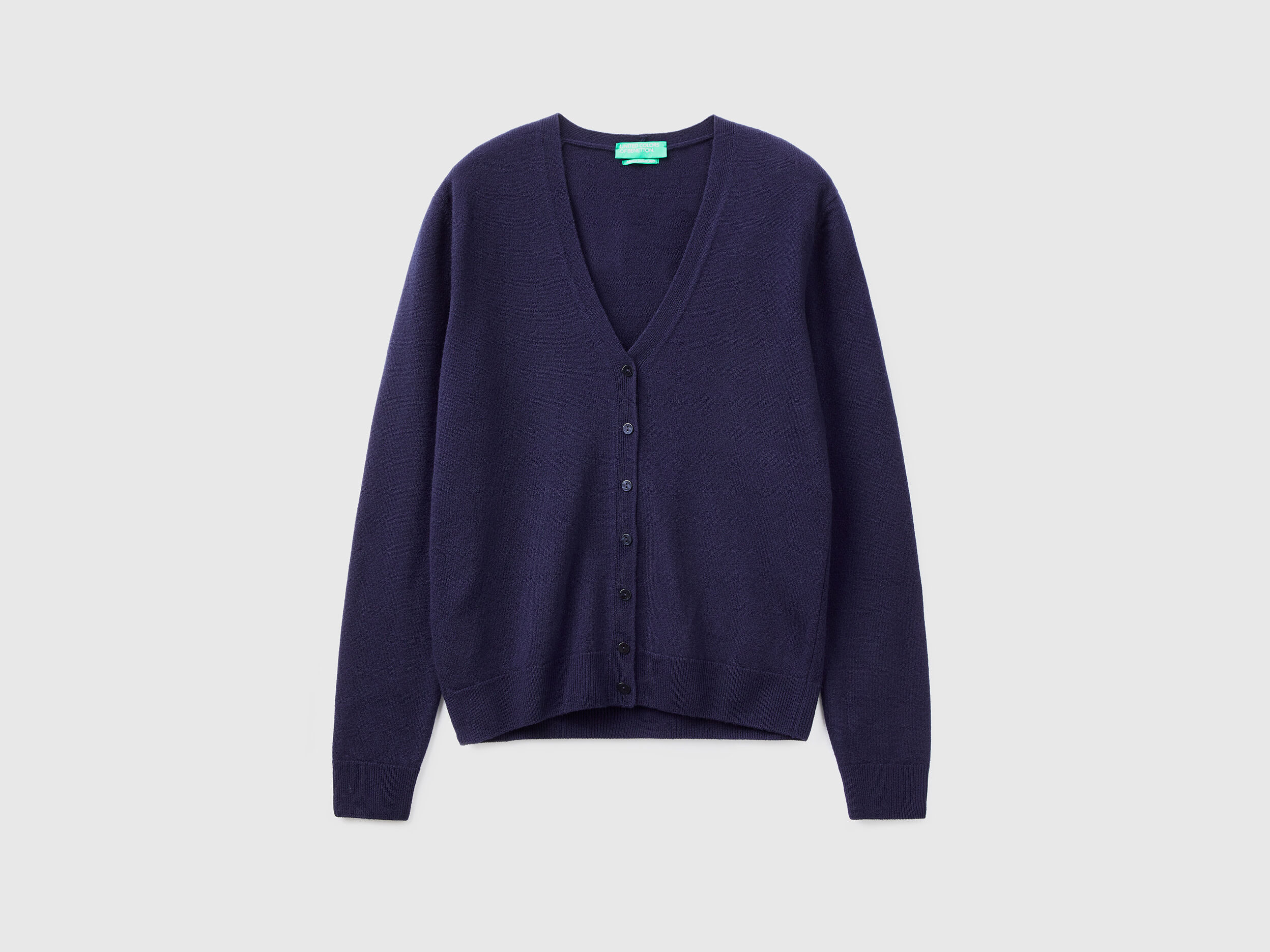 Dark blue V neck cardigan in pure Merino wool Dark Blue Benetton