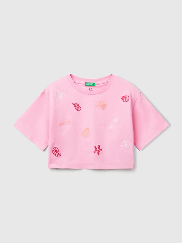Pink t-shirt with shell embroidery Junior Girl