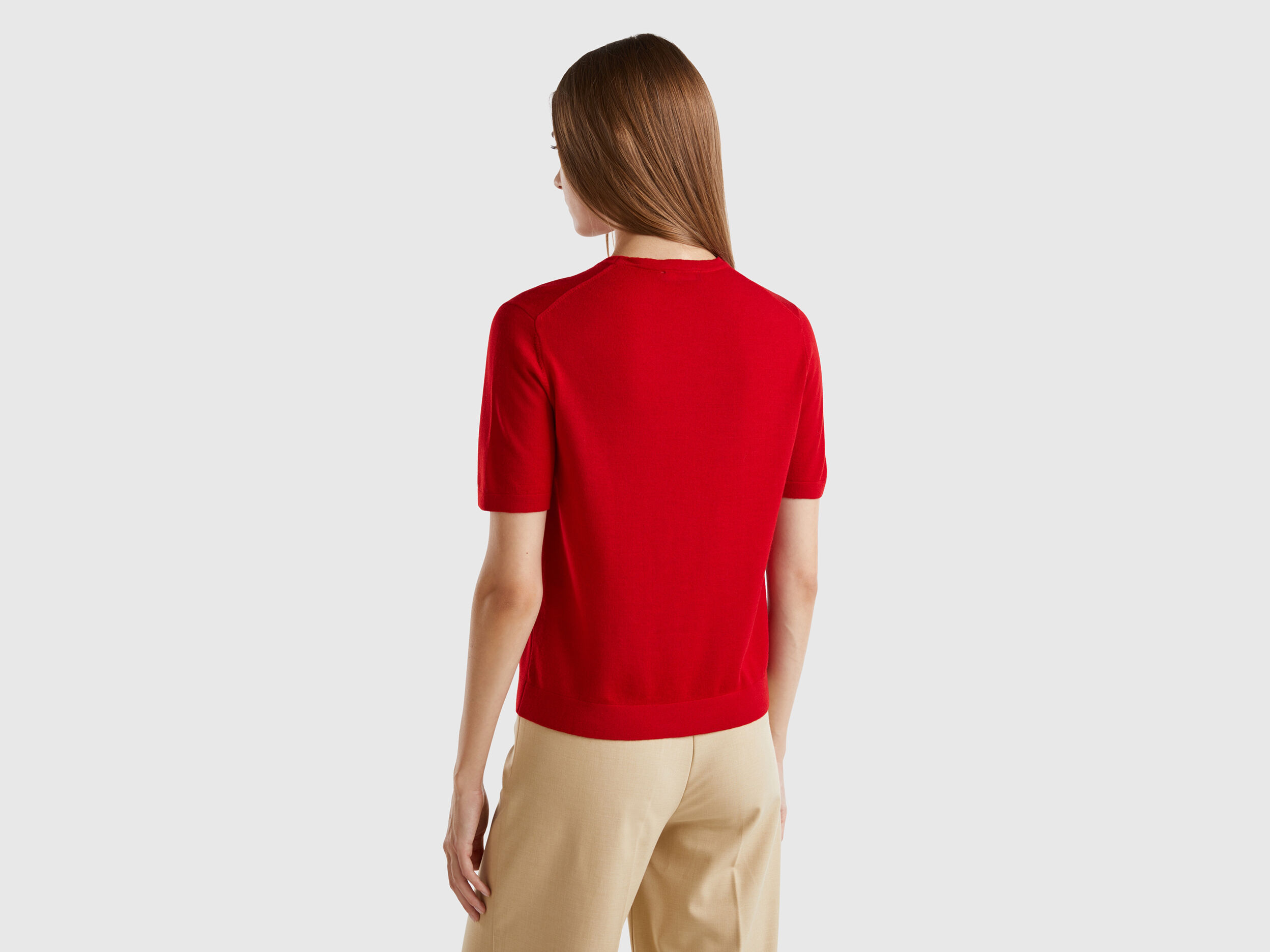 Women's short sleeve red sweater top