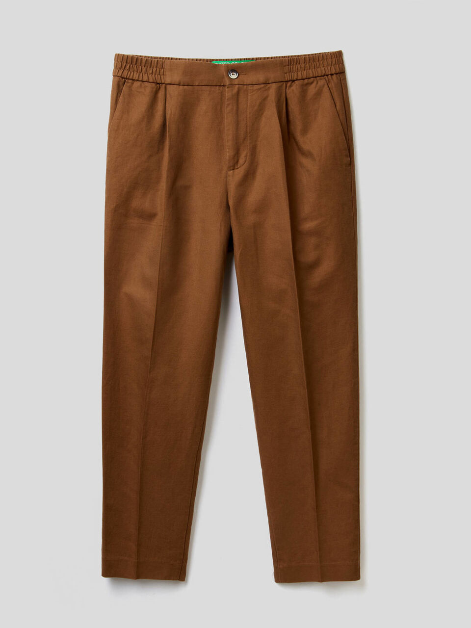 Linen blend trousers with elastic at waist image number 1