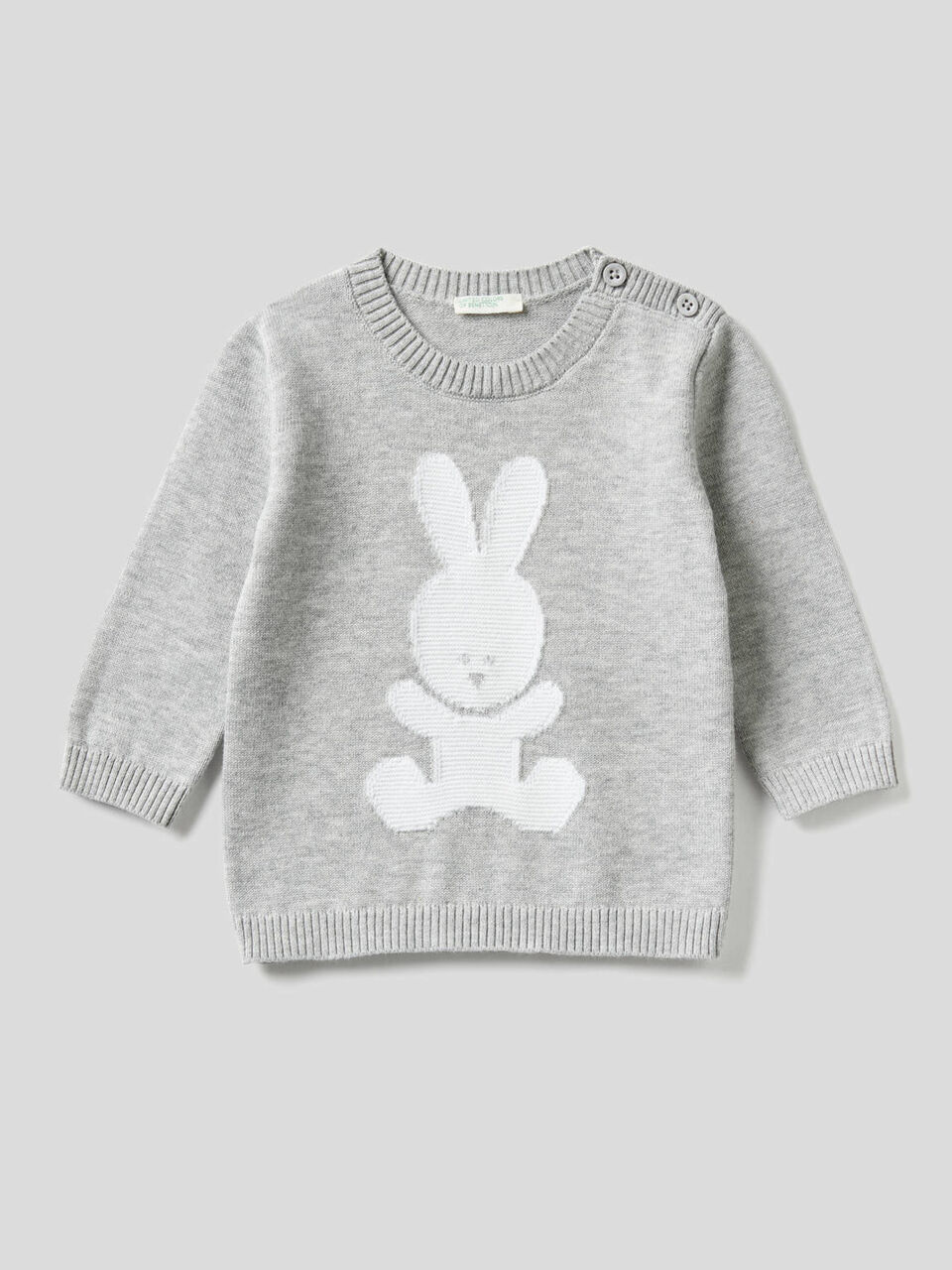 Crew neck 100% cotton sweater with inlay image number 1