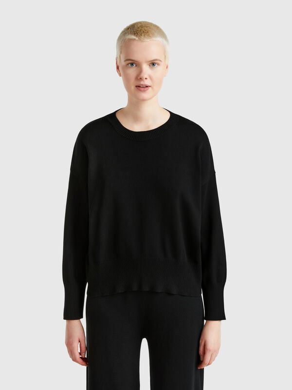 Crew neck sweater in tricot cotton Women