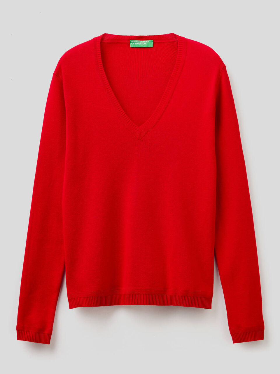 Pure cotton sweater with V-neck image number 1