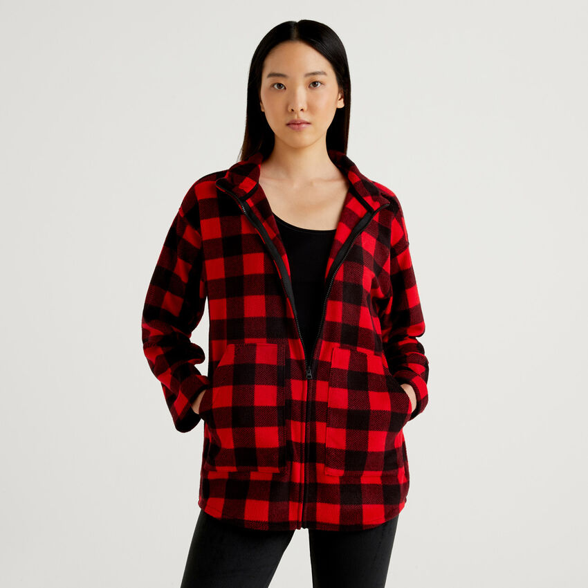 Nightgown in fleece with check pattern