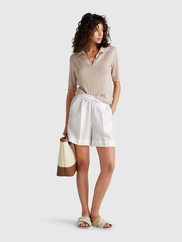 Shorts with drawstring in pure linen Women