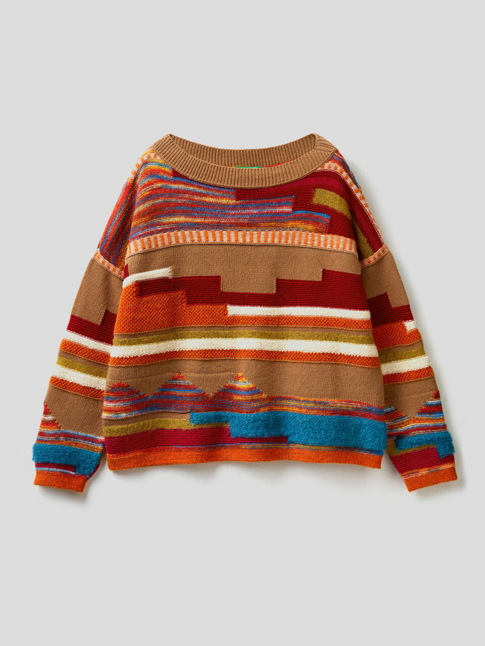 Multicolor sweater with inlaid designs image number 1