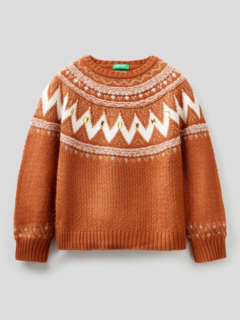 Jacquard sweater with stone applique image number 1