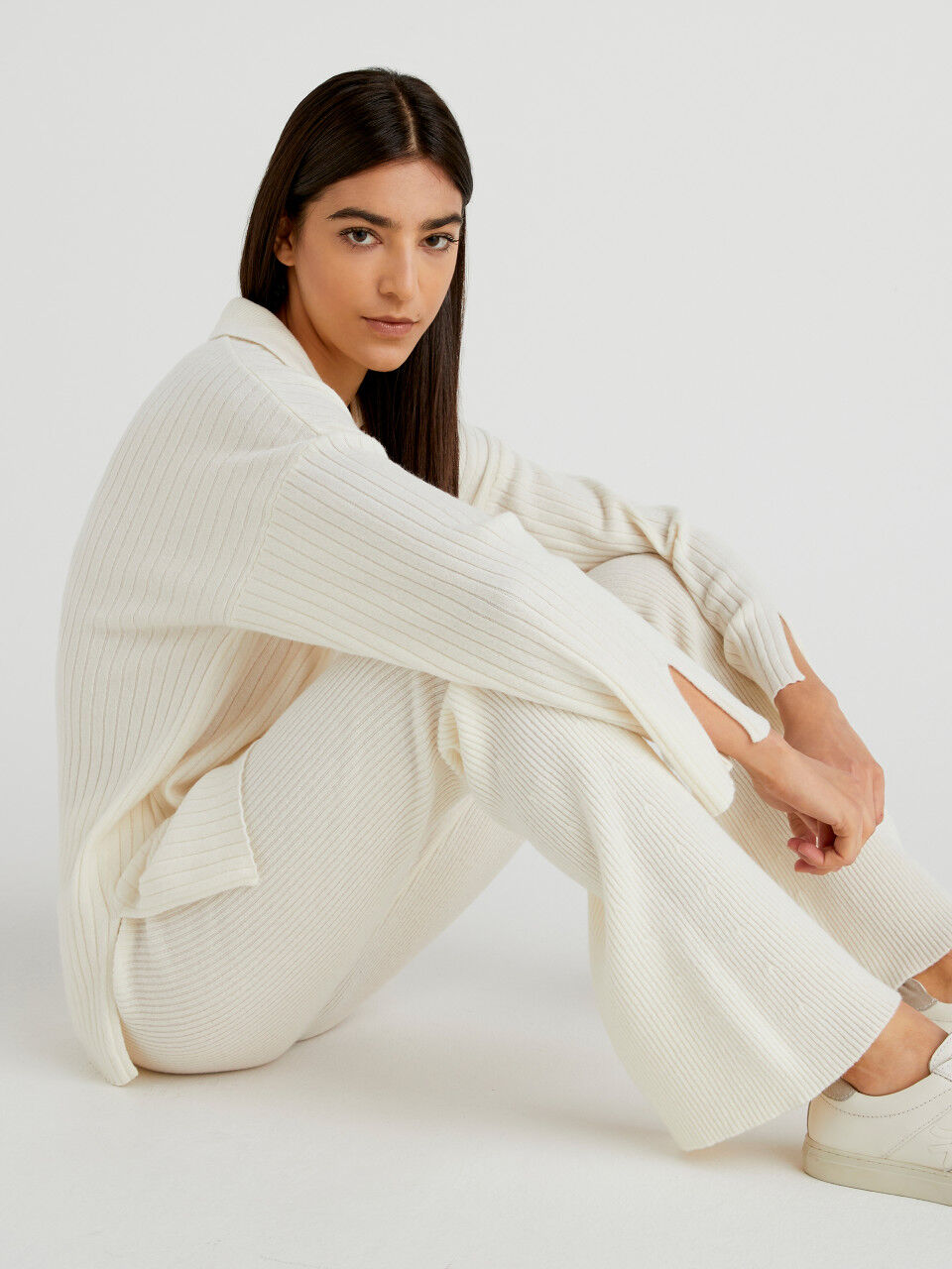 Polo-style ribbed sweater