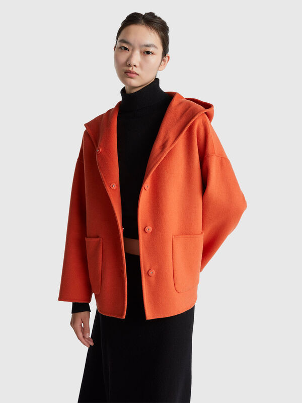 Jacket with hood in wool blend Women