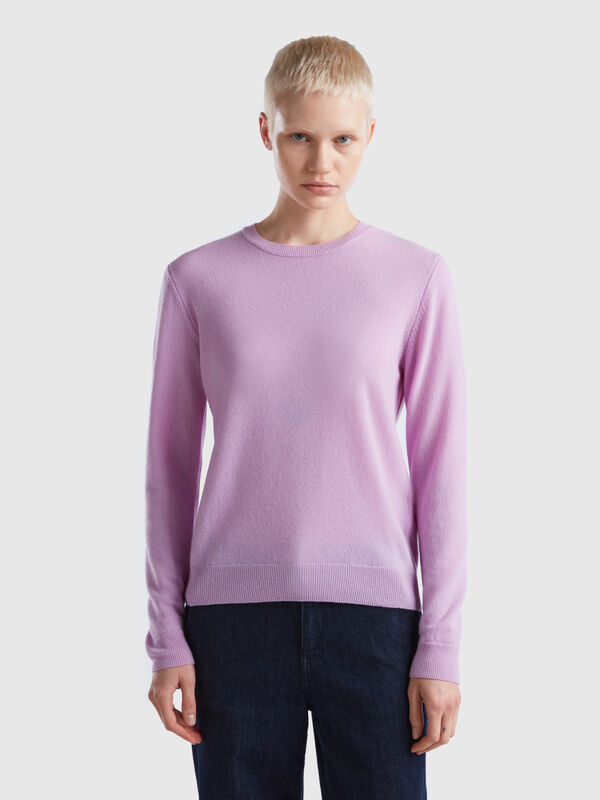 Lilac crew neck sweater in Merino wool Women