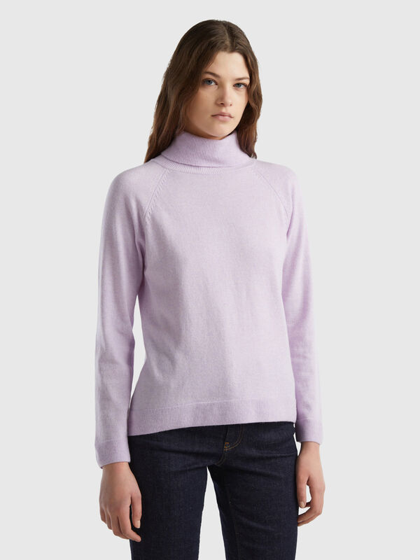 Light lilac turtleneck sweater in cashmere and wool blend Women