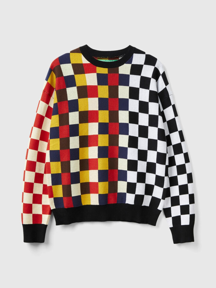 Checkered sweater in 100% cotton image number 1