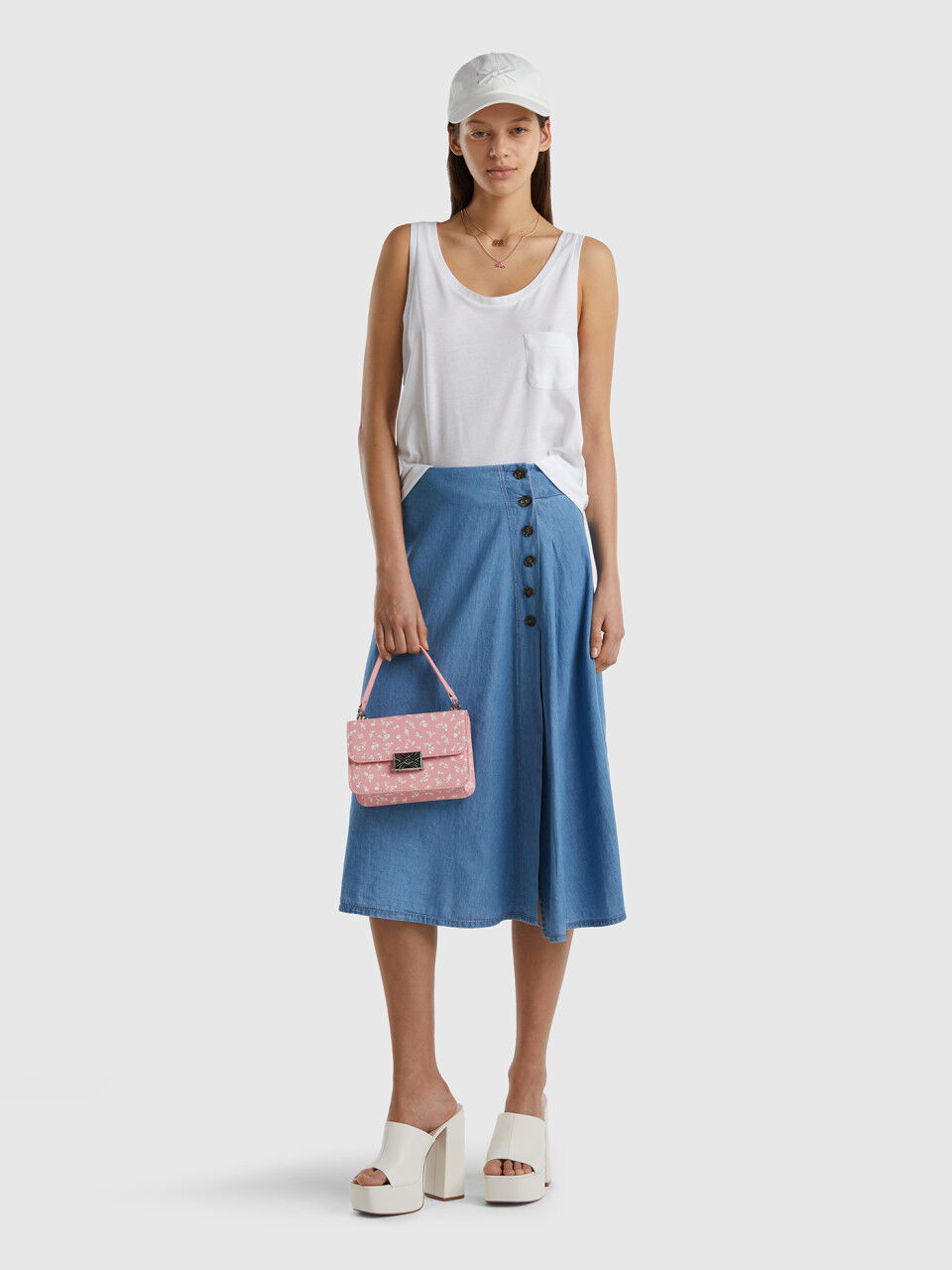 Chambray skirt with pleats