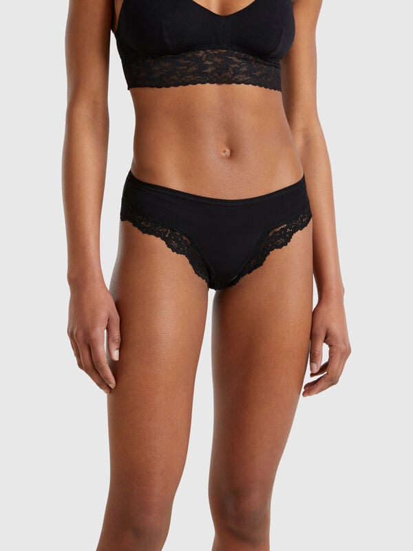 High-rise underwear with lace inserts Women