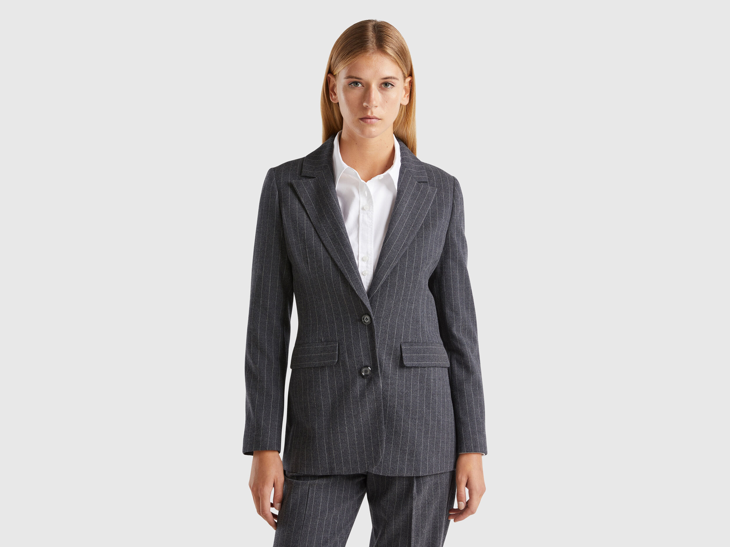 Pinstripe blazer in viscose blend Dark Gray Benetton