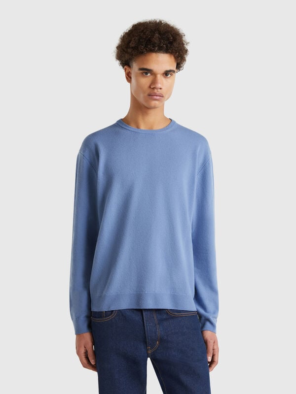 Blue gray sweater in pure Merino wool Men
