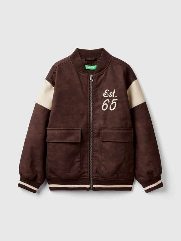 Bomber jacket in imitation leather with embroidery Junior Boy