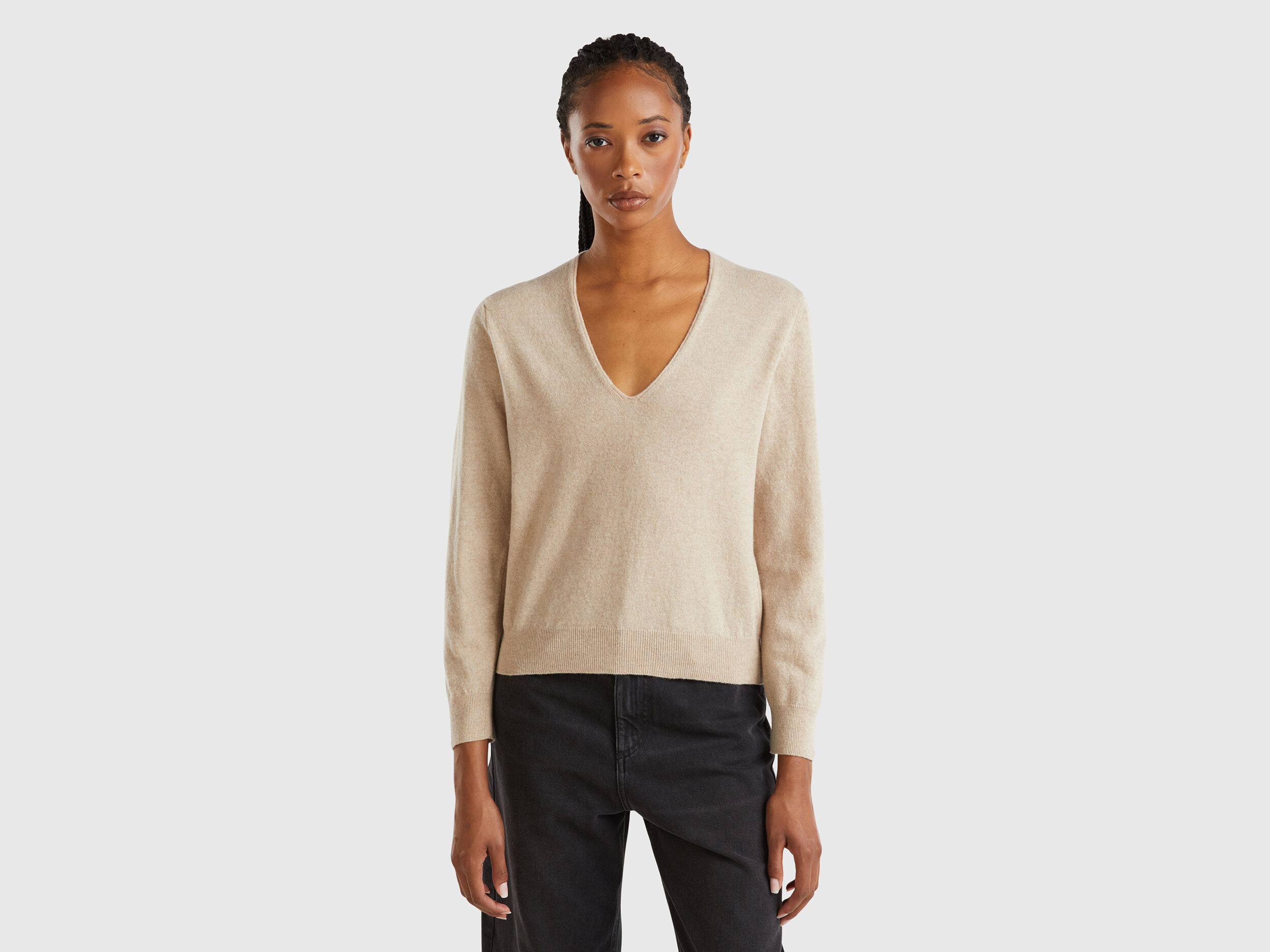 V Neck Merino Wool Sweater Women 2024 Benetton