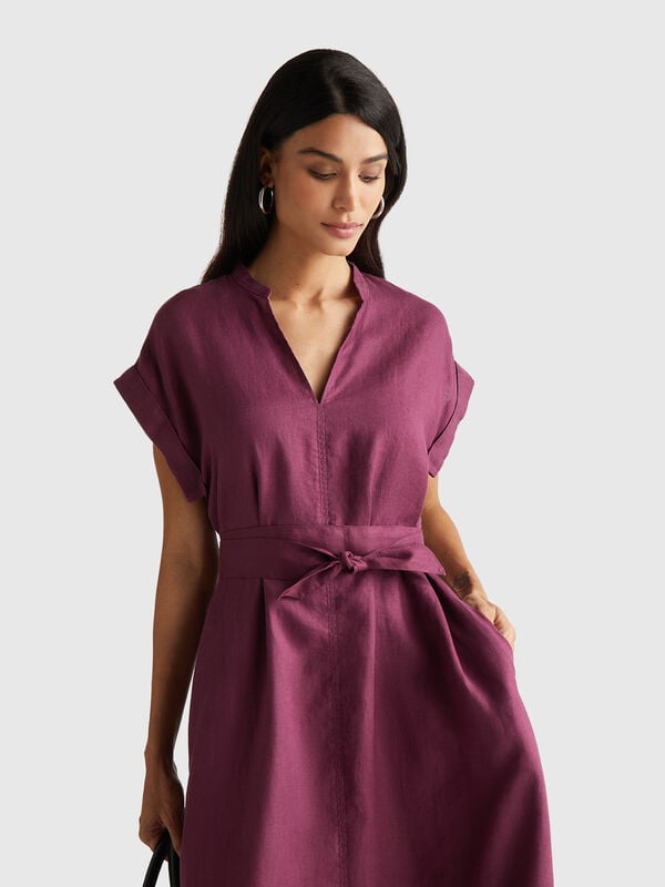 100% linen dress with sash Women