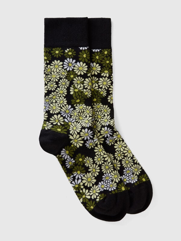 Long black and yellow floral socks