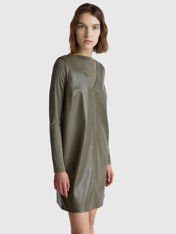 V-neck dress in imitation leather Women