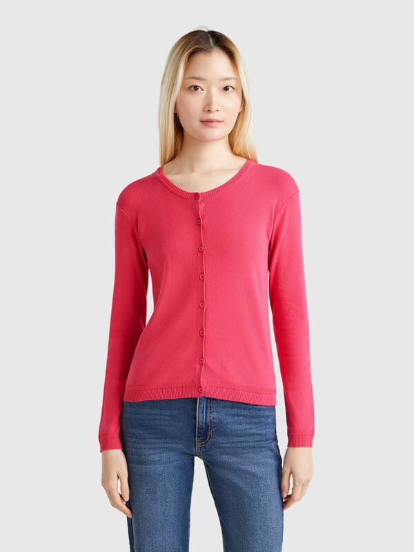 Pure cotton crew neck cardigan Women