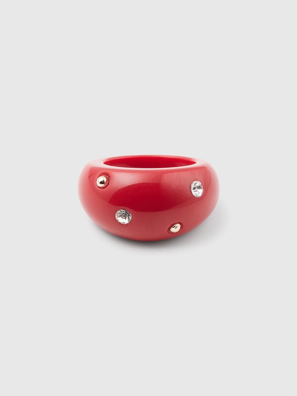 Brick red ring with rhinestones and studs Women
