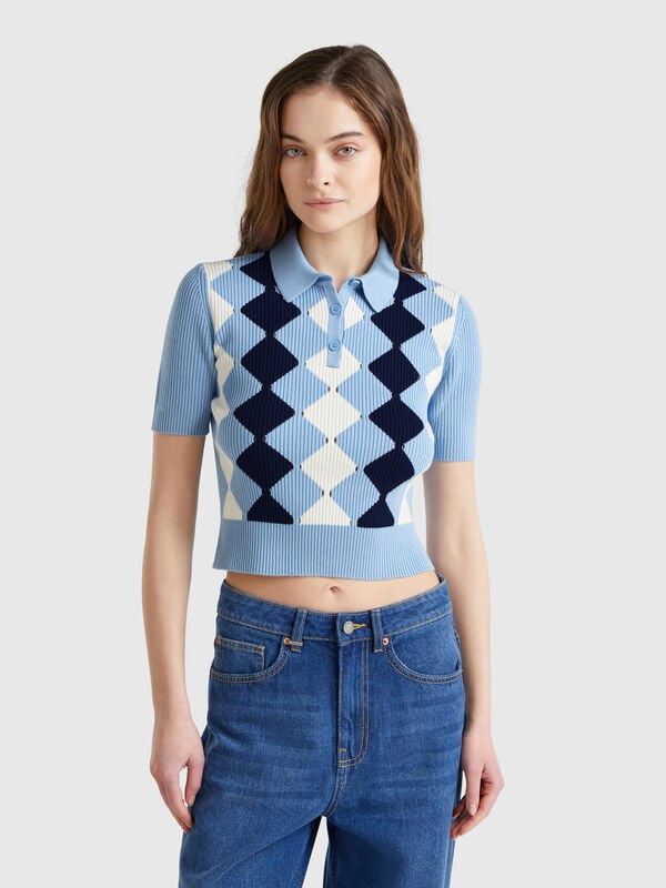 Knit polo with diamond inlay Women
