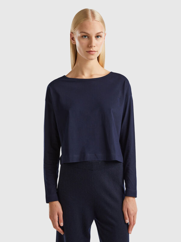 Dark blue long fiber cotton t-shirt Women