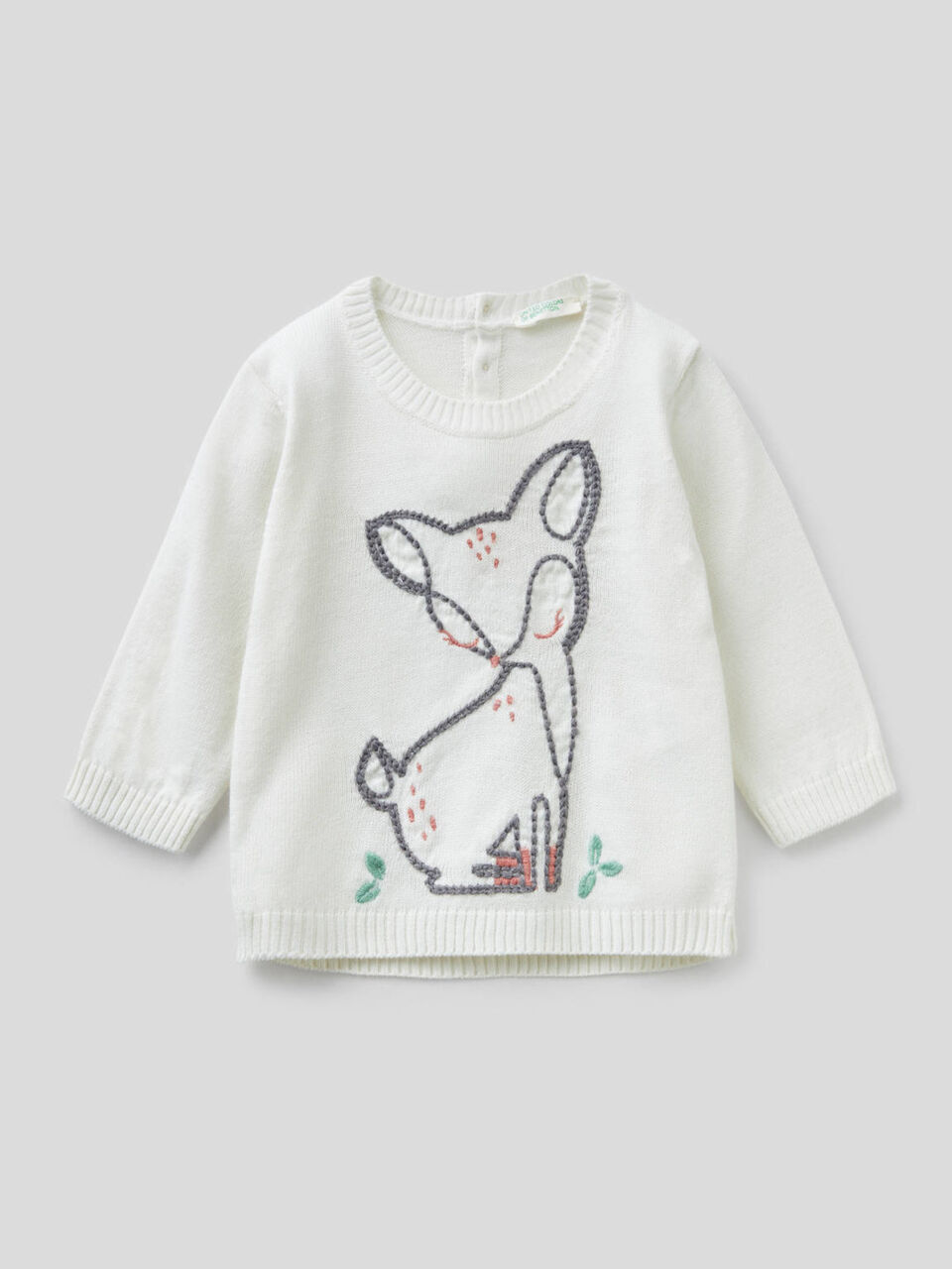 Tricot sweater with embroidered animal image number 1