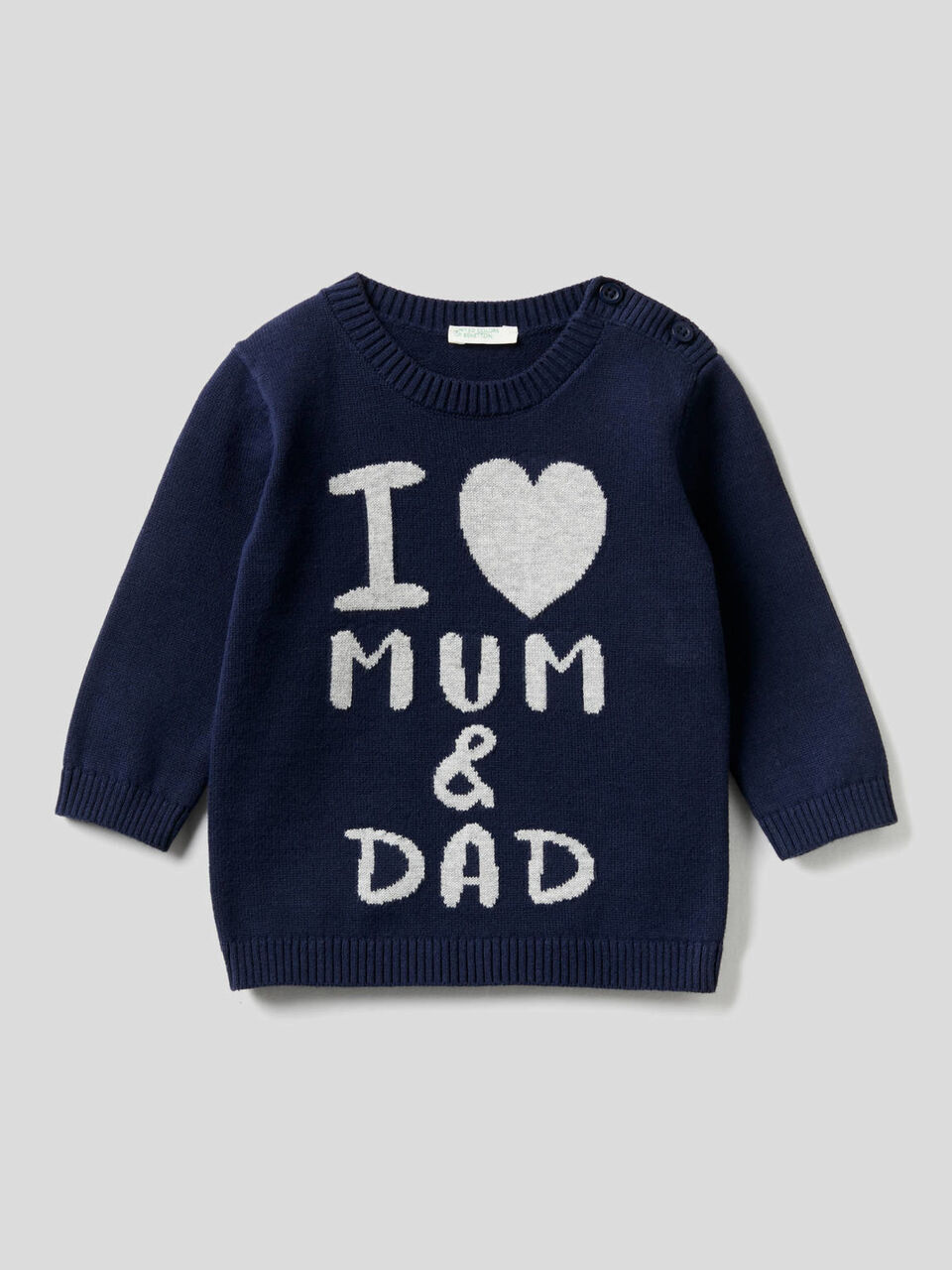 Crew neck 100% cotton sweater with inlay image number 1