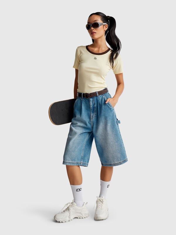 Knee-length denim bermudas Women