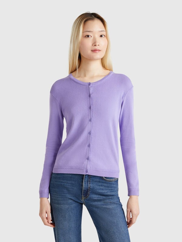 Pure cotton crew neck cardigan Women