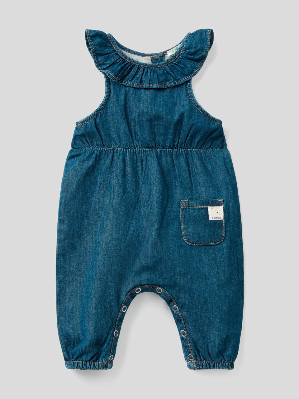 Lightweight denim overalls with frill image number 1