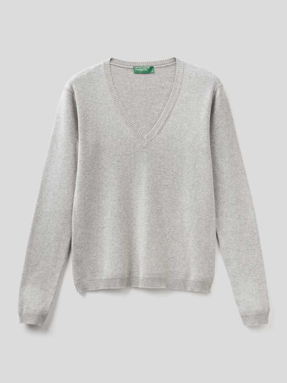 Pure cotton sweater with V-neck image number 1